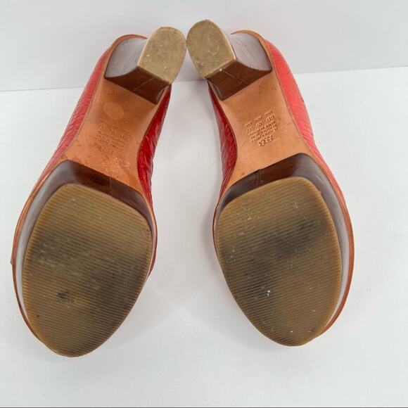 Schutz shoes women's 6 red leather reptile skin peep toe platform stiletto heels - Picture 11 of 13